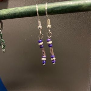 Purple earrings with beads.  Christian artist. Homemade.